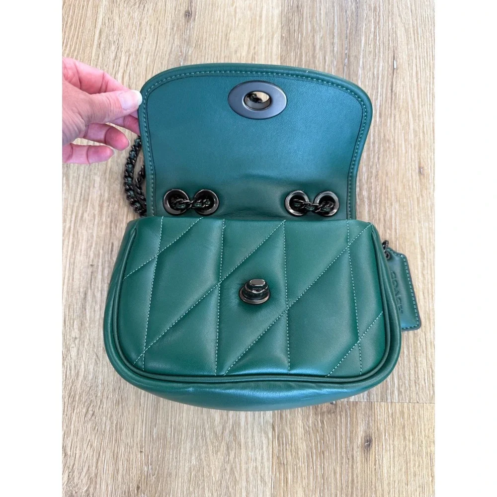 Coach Madison Shoulder Bag 16 Womens Small Green Quilted Leather CA086 Excellent